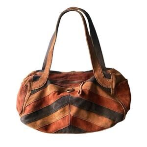 Lucky Brand Chevron Suede Stripe Purse Handbag Boho Leather Brown Tan Vtg 70s